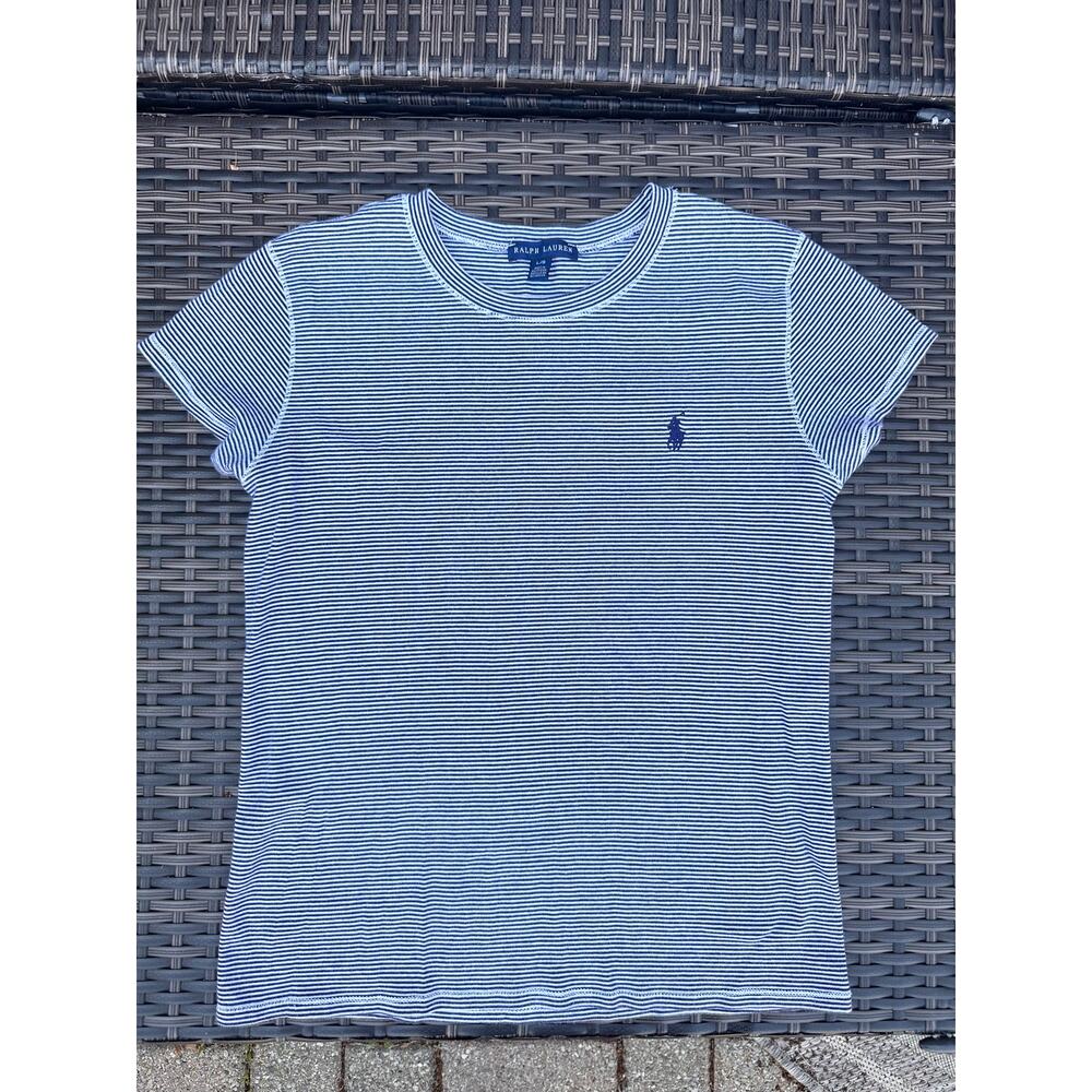 Women’s Ralph Lauren Navy & White Striped Crewneck Soft Cotton Tee Size L - Picture 5 of 5